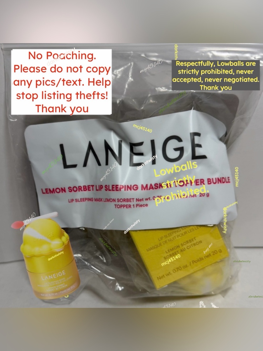 1 BNIB LIMITED EDITION LANEIGE Lemon Sorbet Lip Sleeping Mask WITH TOPPER